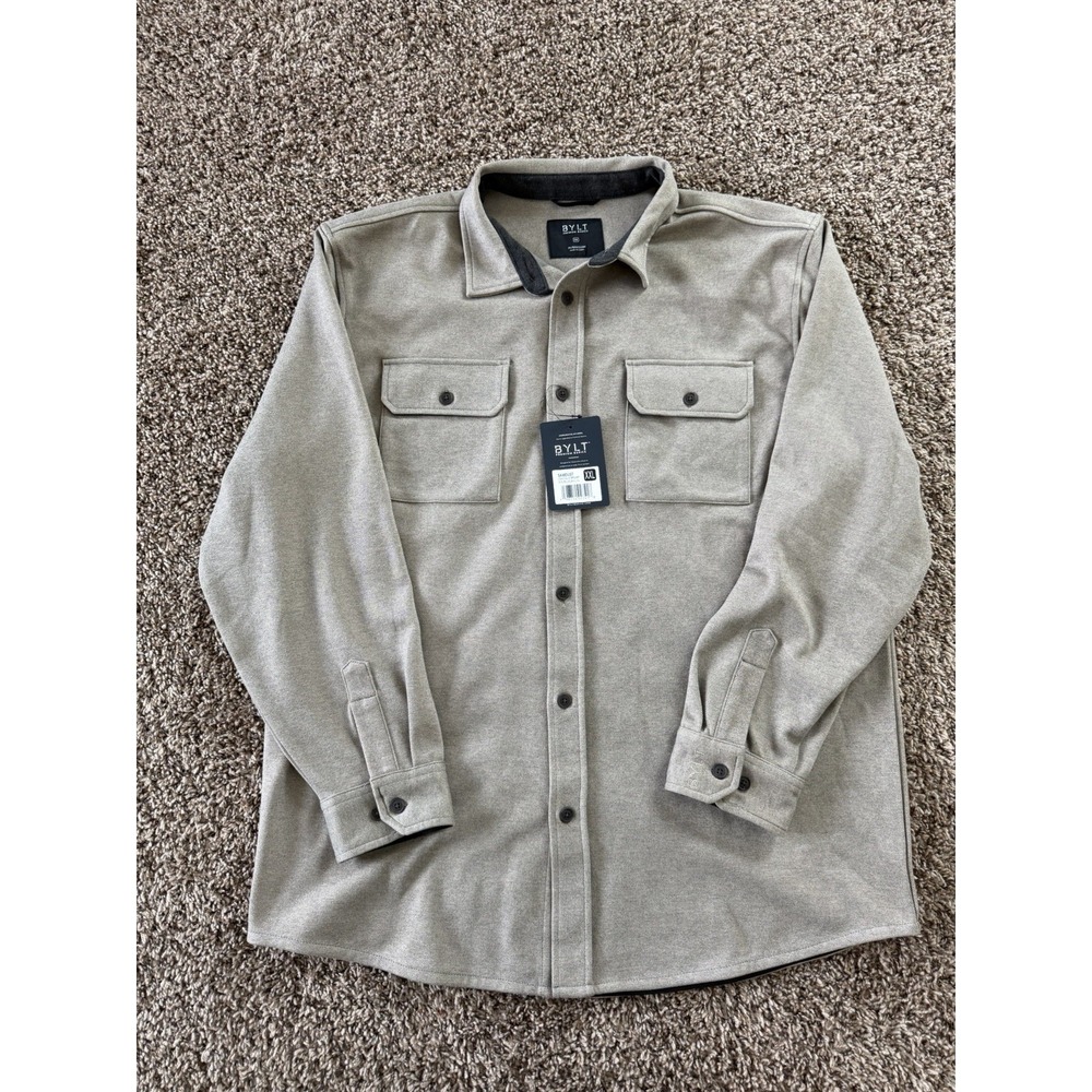 NWT BYLT Coastal Overshirt Button Up Long Sleeve Sawdust Men's Size XXL